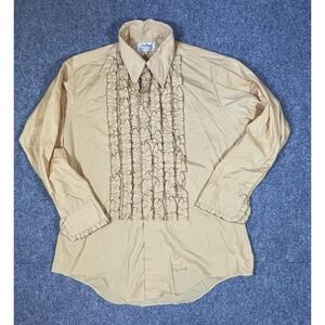 Vintage Ruffled Tuxedo Shirt Large 16-32 Dijon Yellow Wedding 70's Groovy Mod